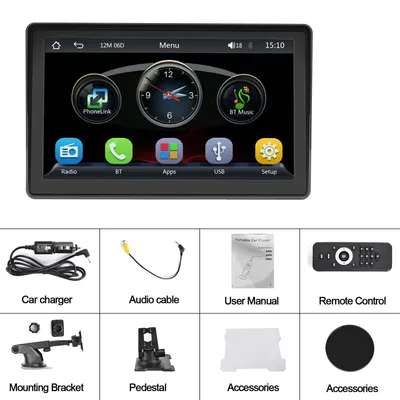 Image de Autoradio universel - Écran tactile MP5 de 17,8 cm - CarPlay et Android Auto sans fil - MirrorLink, BT, USB, SD - Radio FM - Sans caméra de recul