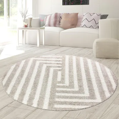 Produktbild von Flauschiger Hochflor-Teppich Modern & Gemütlich in Beige Größe - 200 cm Rund