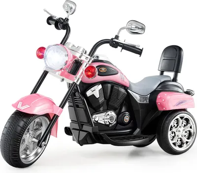 Produktbild von COSTWAY 6V 2,5-3 km/h Elektro Motorrad Kinder mit verstellbaren Scheinwerfer, Sound, Hupe,Rückspiegel&Pedale, Dreirad Elektromotorrad Polizei Hellrosa