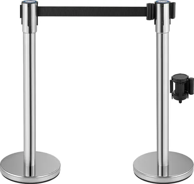 Produktbild von VEVOR Personenleitsystem 2 Ständer 1 Adapter, 90 cm Gesamthöhe Absperrung, Abgrenzungsständer, Absperrständer mit 2 M Länge Gürtel für Airport Flughafen, Ständer aus Stahl und Eisen, Silber Schwarz
