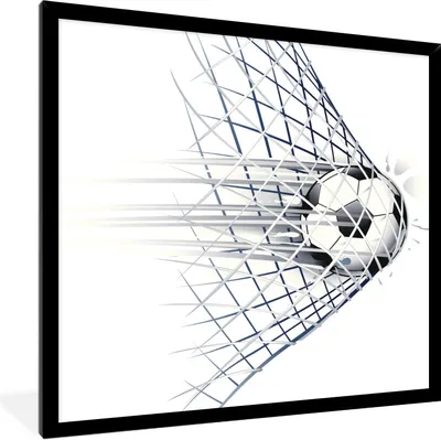 Produktbild von MuchoWow® Gerahmtes Poster Eine Illustration eines Fußballs, der ins Tor geht - Jungen - Mädchen - Kinder 40x40 cm - Poster mit Schwarzem Bilderrahmen Wandposter Rahmen Foto Bilder - Mit Rahmen - Wanddekoration Schlafzimmer
