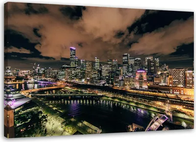 Produktbild von Leinwandbild new york stadt bei nacht 90x60 cm Feeby braun wandbild bereit zum aufhängen