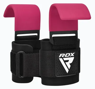 Obrázek produktu pro RDX vzpěračské háky, pár, protiskluzový, pogumovaný úchop, 7 mm neoprenová polstrovaná bandáž zápěstí, podpora pro silový trénink, mrtvé tahy, přítahy