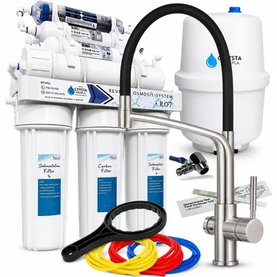 Produktbild von Wasserfilter Set RO7 mit 3-Wege Küchenarmatur Ari Flexible, 7-stufige Umkehrosmose, Edelstahl Inox, Mineralisierung