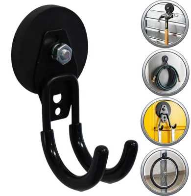 Produktbild von Magnetische Garagenhaken Robuste,Runder Wandhaken 8 cm, starker Magnethaken, Haken mit Neodym-Magnet, Magnet-Werkzeughaken, Magnethalterungen für Schlauch,Werkstatt,Schwarz,maximale Tragfähigkeit 17 kg