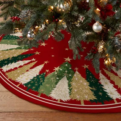 Produktbild von Weihnachtsbaumdecke Rund 122cm(48 Zoll), Christbaumdecke Rund mit Funkelnden Stern & Weihnachtsbaum Motiv, Baumdecke Weihnachtsbaum Teppich RUnd fš¹r Weihnachtsbaumschmuck, Feiertagsfeiern