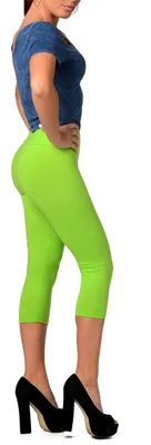 Produktbild von Leggings 3/4  Hoher Bund Baumwolle; Limettengrün S/36