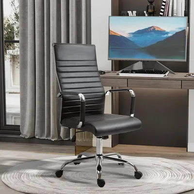Imagen del producto de Silla de oficina, silla giratoria para trabajo, silla de ordenador con respaldo, silla de trabajo con patas de acero y sistema de elevación neumático, color