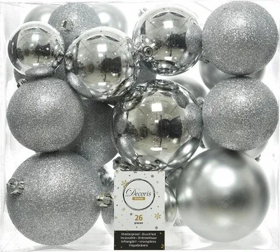 Image de Boîte 26 Boules Argentées Assortiment De Boules De Noël Argentées - Decoris