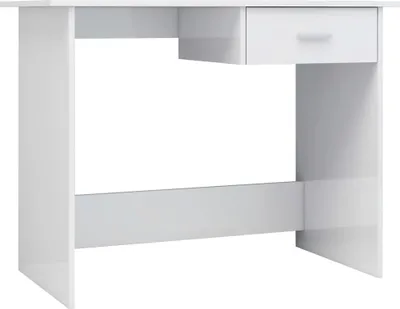A white desk with a single drawer, shown from the front.