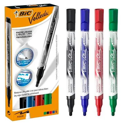 Produktbild von BIC Velleda Liquid Ink Pocket, 4 Stück(e), Schwarz, Blau, Grün, Rot, Rundspitze, Mehrfarbig, Rund, Medium
