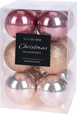 Produktbild von 12er Set unzerbrechliche rosa Christbaumkugeln - Glitzer & Matt