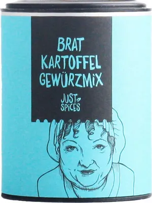 A can of spice mix with a drawing of a woman on it.