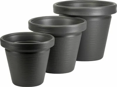 Immagine prodotto di HowHomely | Vasi da fiori - Vasi per piante - Grigio - Set da 3 - Struttura scanalata - Coprivasi - Decorativi