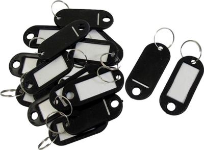25 Stück Schlüsselanhänger zum Beschriften [Farbe: schwarz] - Schlüsselschilder Set beschriftbar | Schlüsselringe zum Beschriften |  Schlüsselring Kunststoff mit auswechselbaren Etiketten