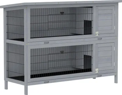 Produktbild von PawHut Hasenstall Kaninchenstall aus Holz mit 2 Etagen Asphaltdach Bodenwanne