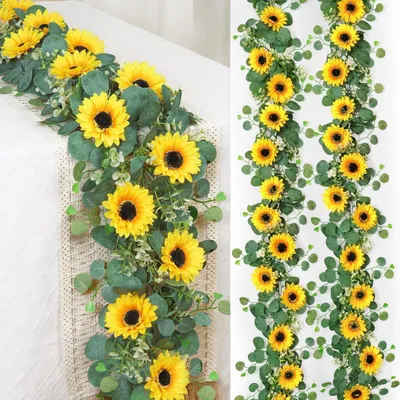 Produktbild von Künstliche Sonnenblumen Girlande 4 Stück Seidenblumen Deko für Innen Außen