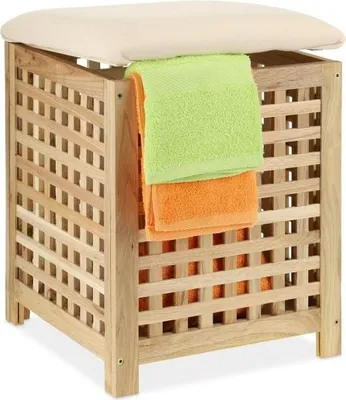 Image de Panier à linge avec assise en noyer
