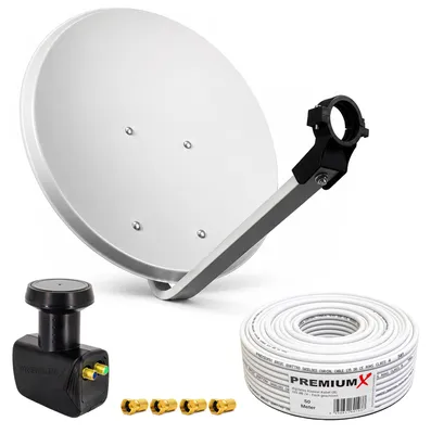 Produktbild von PremiumX SAT Anlage 60cm Antenne Twin LNB 50m Kabel 4x F-Stecker