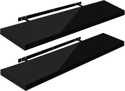 Obrázok produktu pre Sada dvoch nástenných políc, ktoré sa pripevňujú na stenu | Čierna farba | Rozmery: 110 x 22,9 x 3,8 cm