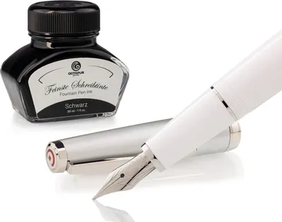 Obrázek produktu pro Sada plnicích per Cleo Skribent Classic Metal White, plnicí pero na náplně a 30 ml černého inkoustu