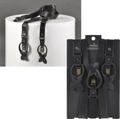 Produktbild von Sir Redman Hosenträger Herren Leder 25mm Y-Form Clips Lederlaschen Knöpfe schwarz