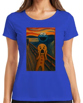 Zdjęcie produktu dla Cookie Monster The Scream Gingerbread Man Painting Carnival Śmieszna koszulka damska, Niebieski, 3XL