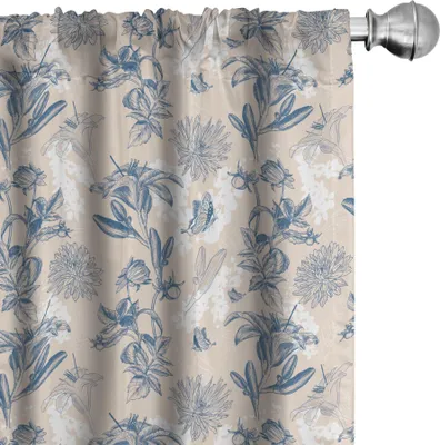 Immagine prodotto di ABAKUHAUS Tende floreali, tende, farfalle retrò, stampa acquerello con fiori, 2 pezzi 75 x 175 cm, grigio blu pallido guscio d'uovo