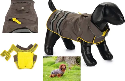 Produktbild von Beeztees Hunde-Regenmantel Seja grau/gelb, Größe:44 cm