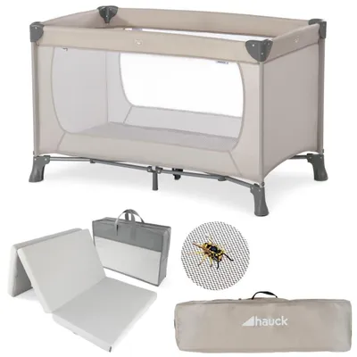 Image de Lit de voyage pliable pour bébé avec matelas et moustiquaire - Beige