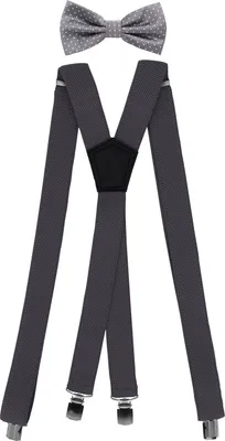 Produktbild von Fabio Farini - 1 Stück Herren Hosenträger Pack 3cm X-Form mit passender Fliege Set Grau 3cm Hosenträger - Grau Gepunktete Fliege