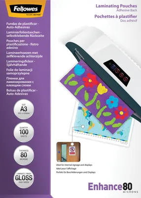 Produktbild von Fellowes Laminierfolie A3 80 mic selbstklebend - 100 Stück