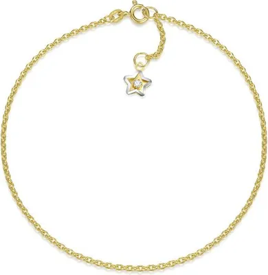 Produktbild von SILBERKETTEN STORE Fußkette Erbse 1,8mm mit Stern - echt 585 Gold, Länge: 27cm - 27cm