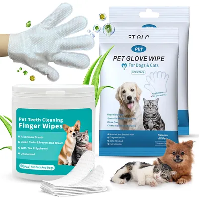 Produktbild von Haustier-Hygiene-Set 12 Tücher und 50 Zahnreinigungspads, für Fellpflege
