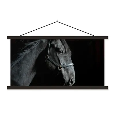 Produktbild von MuchoWow® Textilposter Pferd - Schwarz - Halfter 150x75 cm mit schwarzem Rahmen - Posterleiste