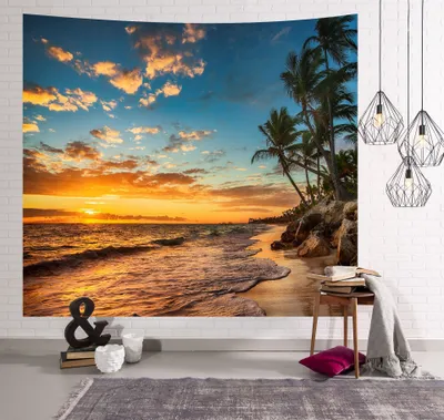 Produktbild von Wandteppich Mit Naturlandschaft, Wald, Strand, See, Bäume, Steinwolken, Wandbehang, ästhetischer Blick, Wandteppich Für Schlafzimmer, Wohnzimmer (230 cm x 180 cm,Farbe 7)
