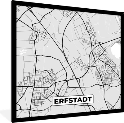 Produktbild von MuchoWow® Gerahmtes Poster Stadtplan - Erfstadt - Karte - Deutschland - Karte 40x40 cm - Poster mit Schwarzem Bilderrahmen Wandposter Rahmen Foto Bilder - Mit Rahmen - Wanddekoration Schlafzimmer