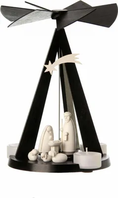 Produktbild von Teelichtpyramide Moderne schwarze Miniatur-Dreieckform mit heller Christi Geburt Szene BxHxT 19x26x19cm NEU
