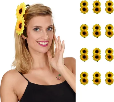Produktbild von Sonnenblumen Haarspange zum Gärtner Kostüm | Gelb 12er Set