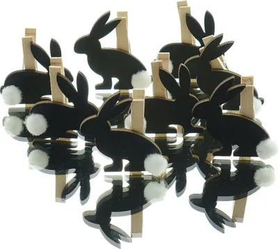 Produktbild von Kaemingk Oster-Deko Osterhasen-Klammern Schwarz aus Holz - 8-er Pack