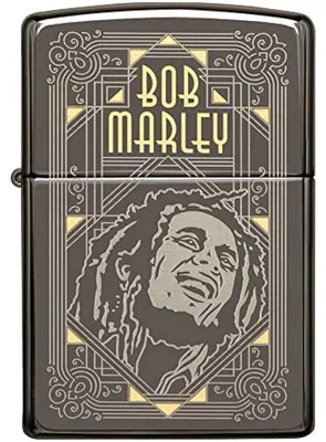 Productafbeelding van ZIPPO - Bob Marley design - Zwart met gouden details, Jamaica, Reggae, stormaansteker, navulbaar met benzine, modelnummer 60005913