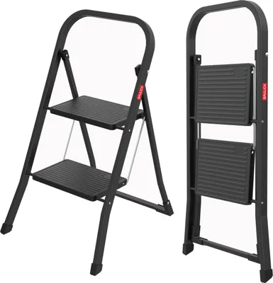 Obrázek produktu pro Baulich| Domácí žebřík – černý – 2 stupně – výška až 2,47 m – nosnost až 150 kg