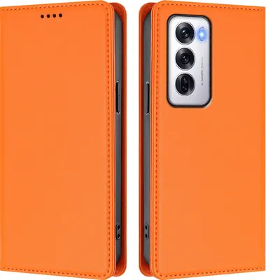 Produktbild von Handyhülle für Oppo Reno12 5G, Kunstleder Klapphülle Stoßfeste Magnetische Hülle mit Ständer Orange
