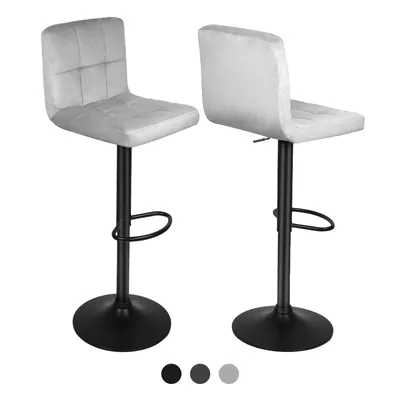 Image de lot de 2 tabourets de bar réglables en hauteur Chaise de bar en velours Tabouret de comptoir 360° Chaise pivotante Gris clair