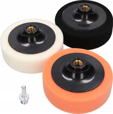 Produktbild von ITALKO Polierschwämme Set 3x125mm + M14 Adapter – Schwarz weich, Orange mittel, Weiß hart – Profi Polierpads für Bohrer & Maschine