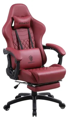 Produktbild von r Gaming-Stuhl, Kunstleder mit Steppung, Massage-Lendenstütze, Fußstütze, 90-170° neigbar, 200kg, für Homeoffice & Gaming.
