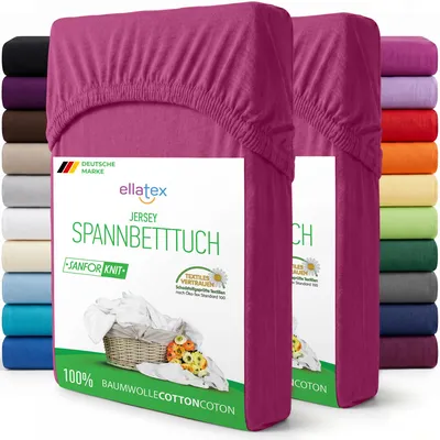 Produktbild von EllaTex 2er Pack Jersey Spannbettlaken 180x200–200x220 mit 40 cm Steg Baumwolle – Spannbetttücher Set für Boxspring & Wasserbett, in Farbe: Pink