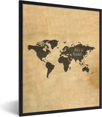 Produktbild von MuchoWow® Gerahmtes Poster Weltkarte - Vintage - Zitat 60x80 cm - Poster mit Schwarzem Bilderrahmen Wandposter Rahmen Foto Bilder - Premium - Wanddeko Wohnzimmer