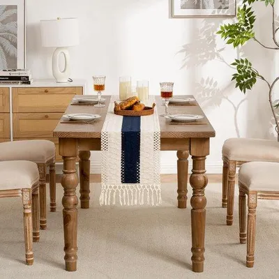 Produktbild von Ibenzoa® Baumwoll-Tischläufer mit handgefertigter Spitze und Quasten, Sackleinen-Mix, Landhausstil – Schutz für Tisch, 30 x 140 cm