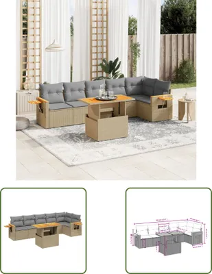 Produktbild von The Living Store 7-tlg. Garten-Sofagarnitur mit Kissen Beige Poly Rattan